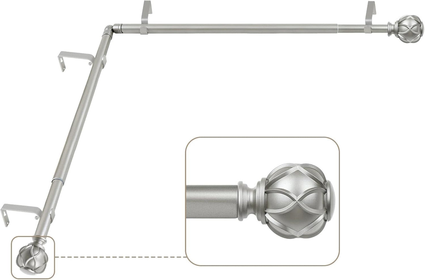 KAMANINA Bay Window Curtain Rods, Telescoping Curtain Rods for Bay Windows 32 to 86 Inch(Center Rod), Bronze Curtain Rod 32 to 58 Inch(Side Rods), Netted Texture Ends