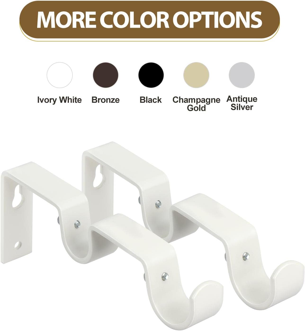 KAMANINA Heavy Duty Double Curtain Rod Bracket for 1 and 3/4 Inch Curtain Rods, Double Curtains Rods Holder, Set of 2, Ivory White