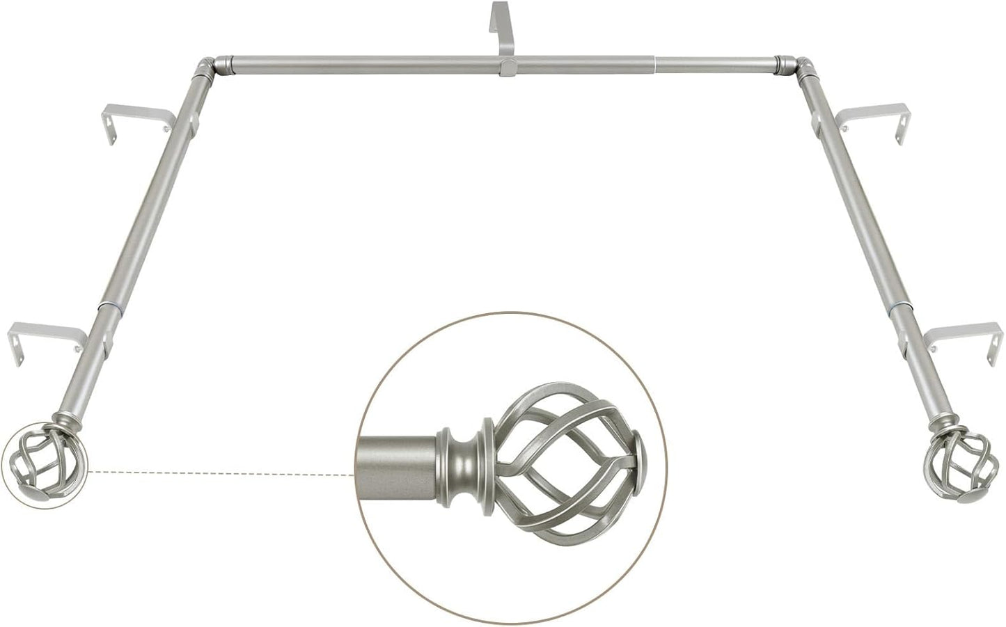 KAMANINA 1 Inch Corner Curtain Rod 36 to 72 Inches (3-6 Feet), Black Curtain Rods for Corner Windows 24 to 68 Inches, Twisted Cage Ends