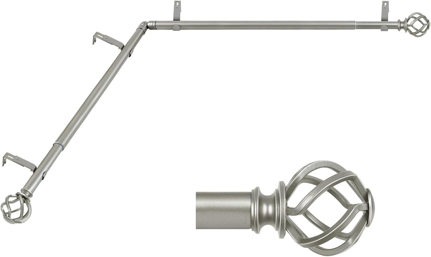 KAMANINA 1 Inch Corner Curtain Rod 36 to 72 Inches (3-6 Feet), Black Curtain Rods for Corner Windows 24 to 68 Inches, Twisted Cage Ends