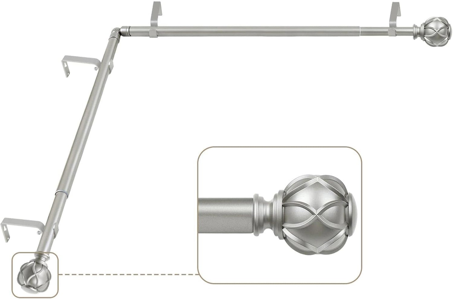 KAMANINA Bay Window Curtain Rods, Telescoping Curtain Rods for Bay Windows 32 to 86 Inch(Center Rod), Bronze Curtain Rod 32 to 58 Inch(Side Rods), Netted Texture Ends
