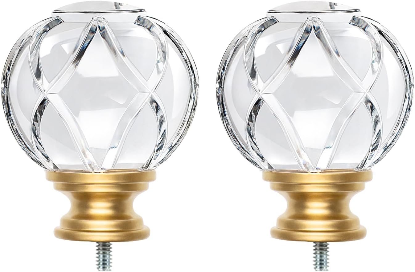 KAMANINA Crystal Netted Texture Replacement Finials for 1 or 7/8 Inch Curtain Rods, Sliver Drapery Rod Ends with M6 Standard Screws, Set of 2