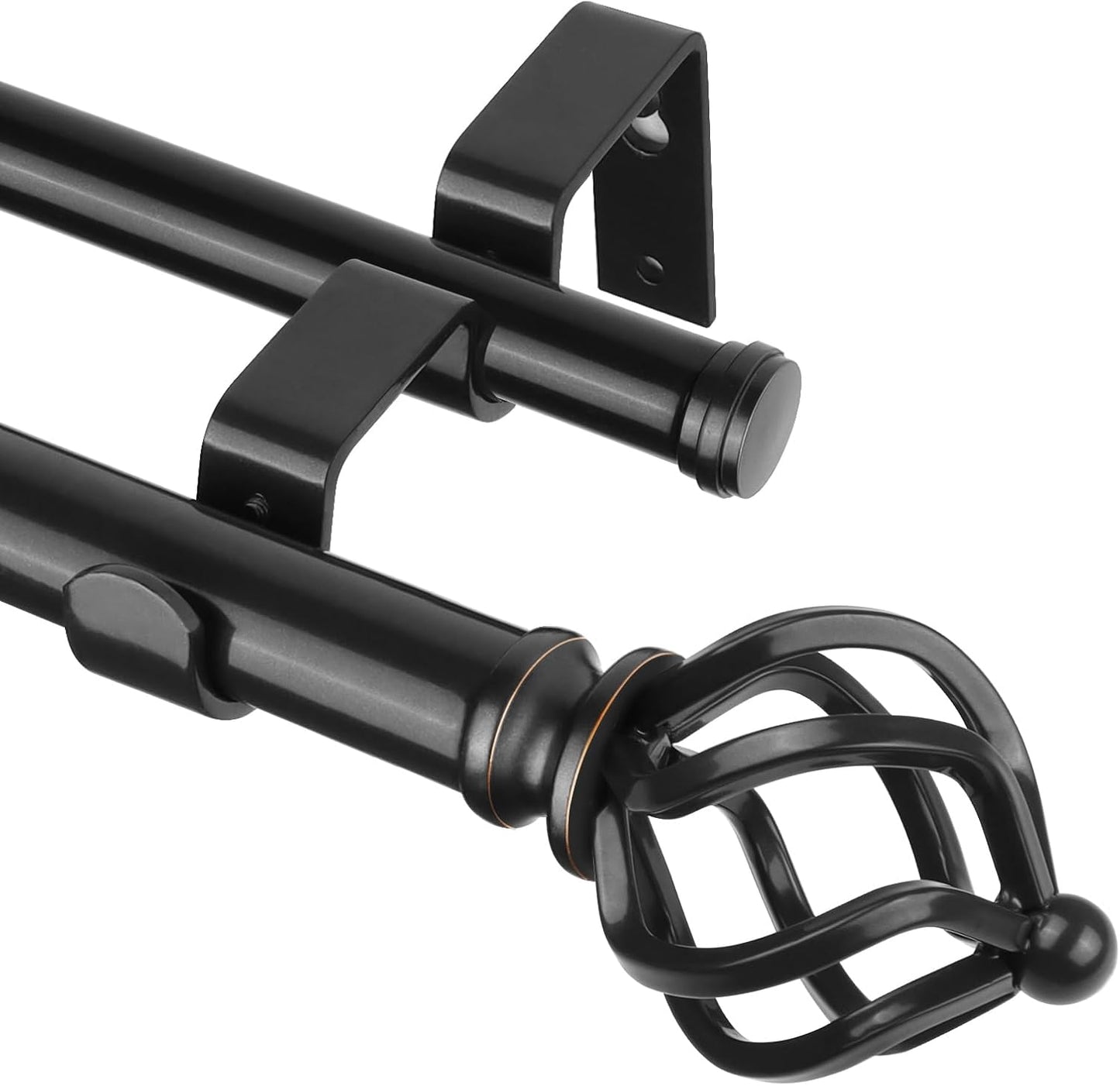 KAMANINA Double Curtain Rod 72 to 144 Inches(6-12 Feet) Antique Bronze Curtain Rods for Windows 66 to 120 Inches, 7/8 Inch Heavy Duty Drapery Rod with Twisted Cage Finials