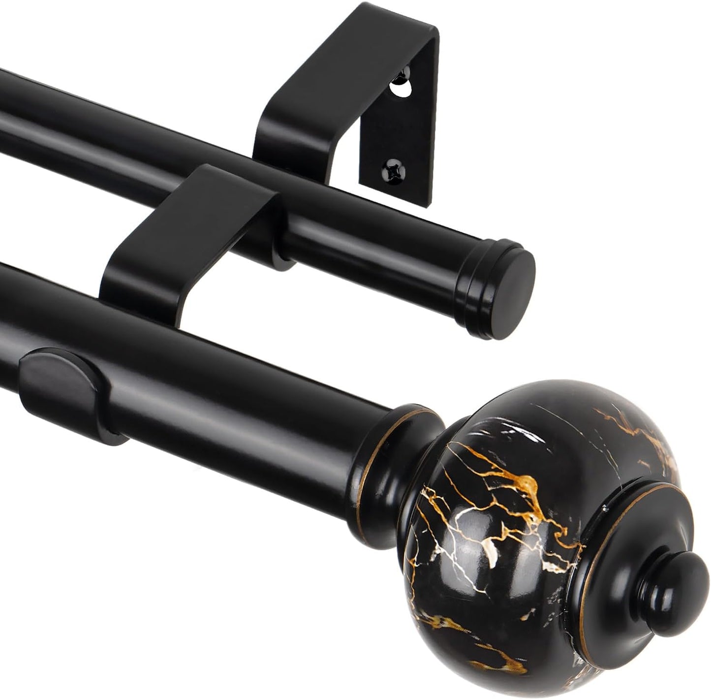 KAMANINA Bronze Double Curtain Rod 72 to 144 Inches (6-12ft), 1 Inch Telescoping Curtain Rods for Windows, Long Dual Curtain Rods with Marbled Finials