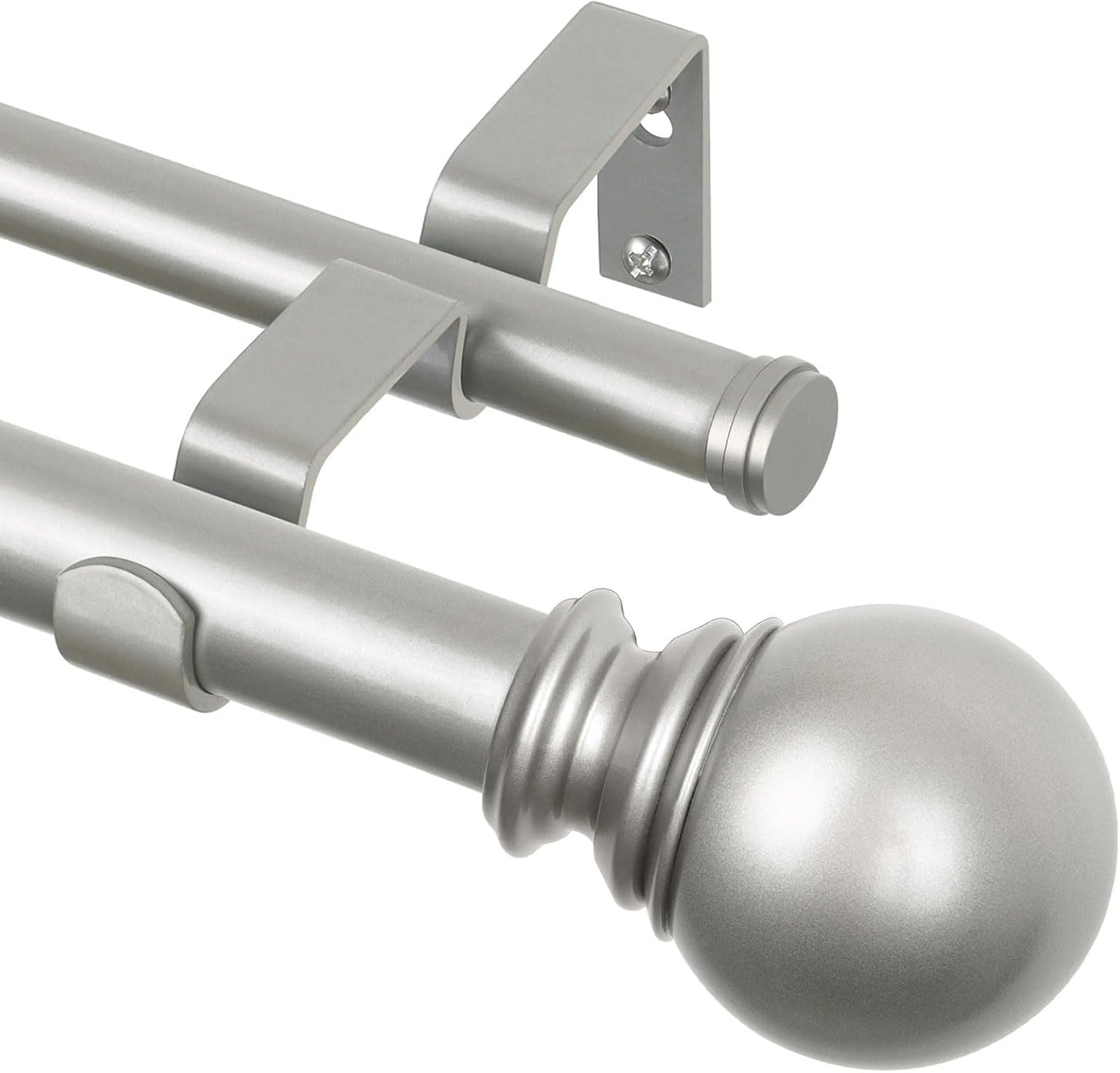 KAMANINA 1 Inch Double Curtain Rod 72 to 144 Inches(6-12 Feet), Black Telescoping Curtain Rods for Windows 66 to 120 Inches, Heavy Duty Drapery Rod with Round Finials
