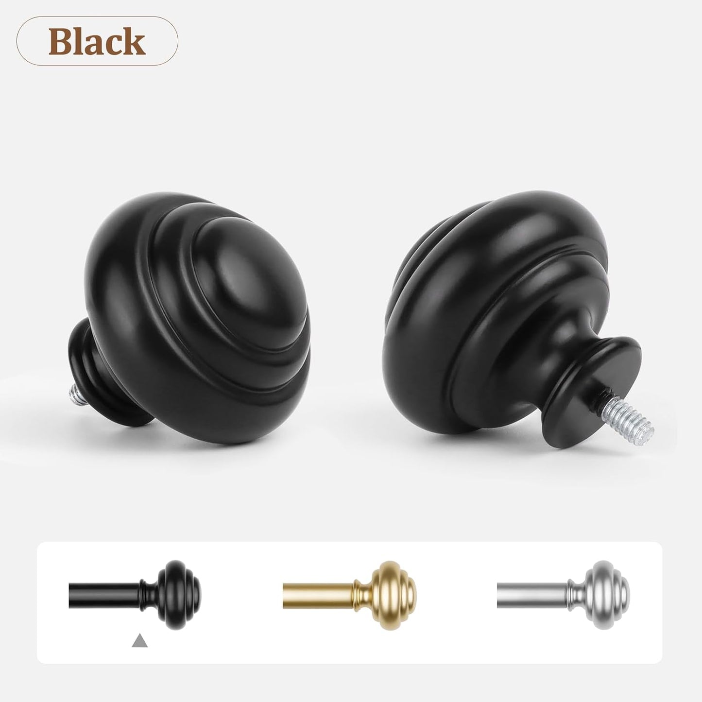 KAMANINA Curtain Rods for Windows 48 to 84 Inches (4-7ft) Heavy Duty Curtain Rods, 7/8 Inch Adjustable Decorative Drapery Rods Set with Modern Finials, Black