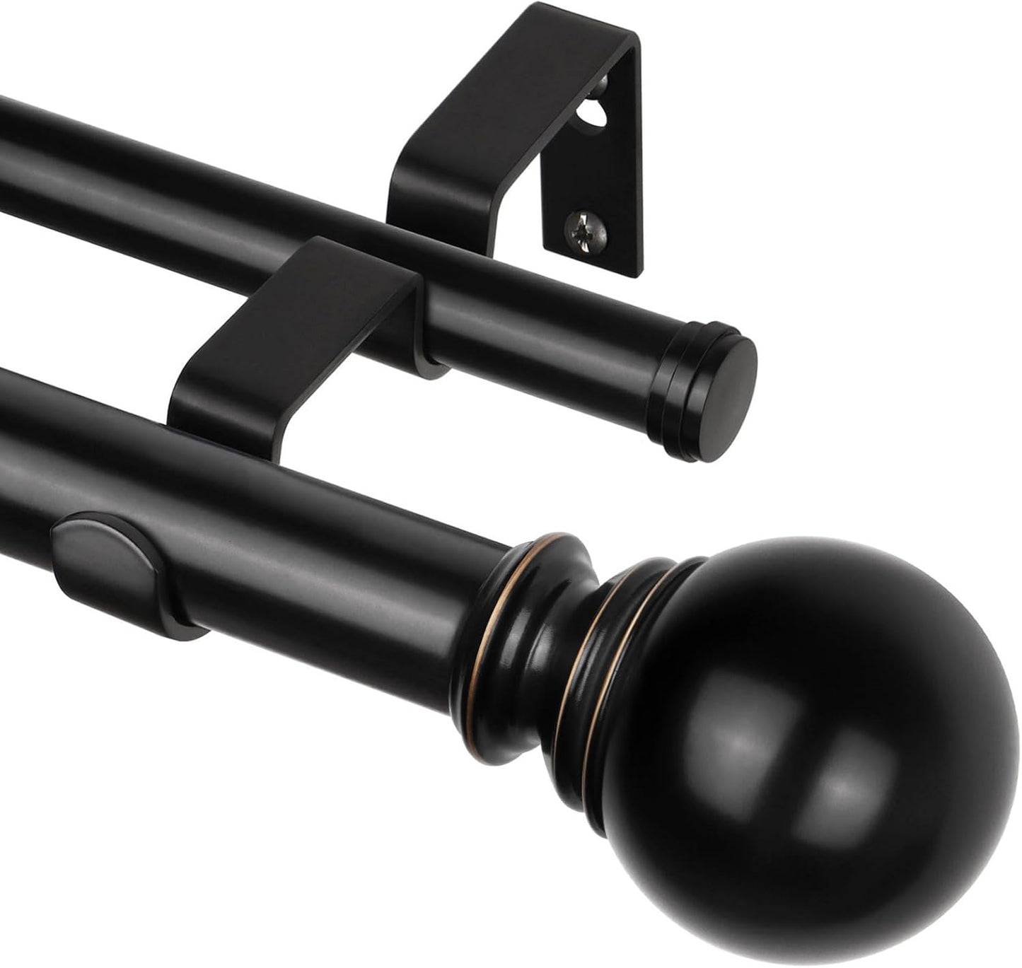 KAMANINA 1 Inch Double Curtain Rod 72 to 144 Inches(6-12 Feet), Black Telescoping Curtain Rods for Windows 66 to 120 Inches, Heavy Duty Drapery Rod with Round Finials