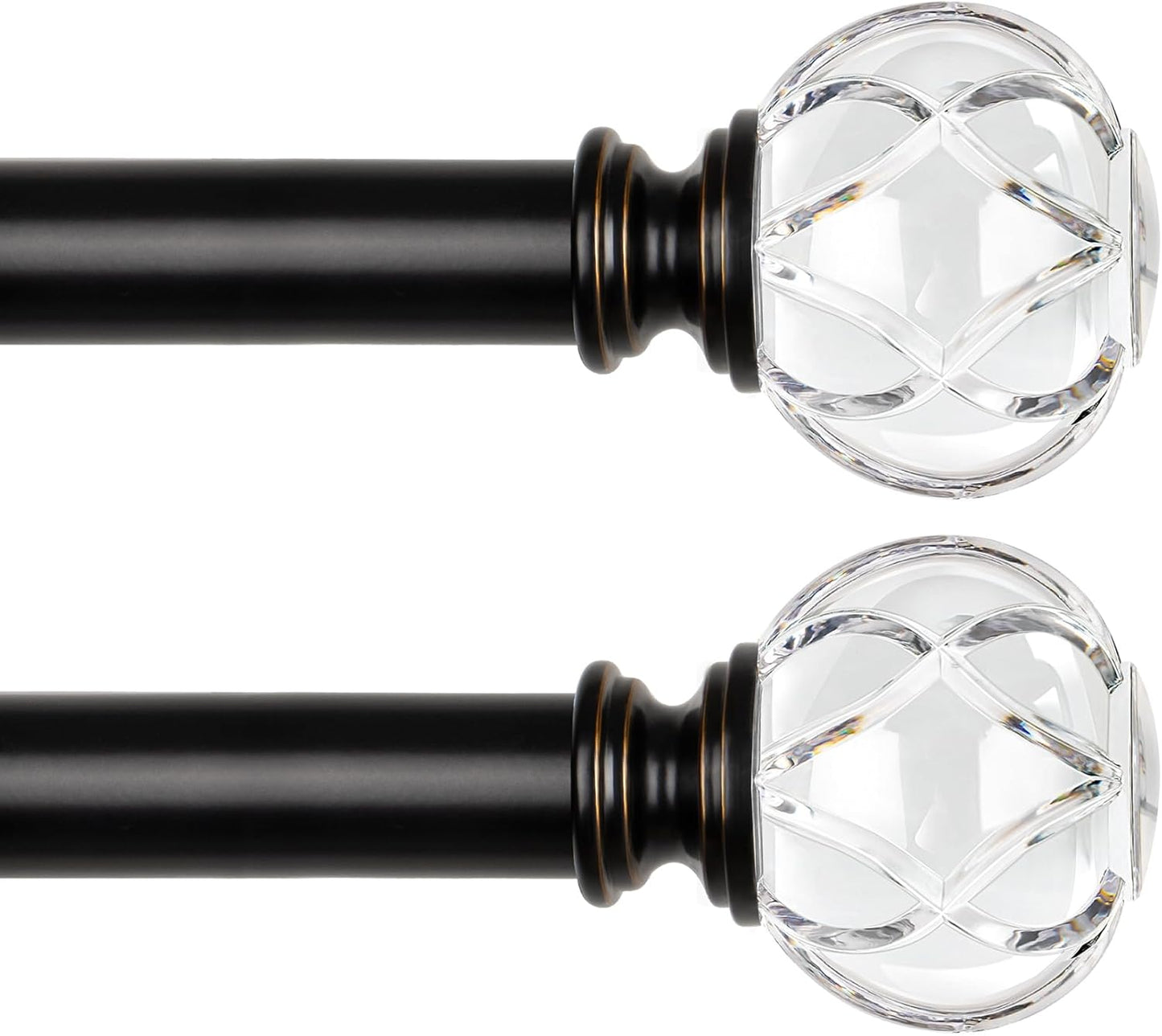 KAMANINA 1 Inch Curtain Rods 32 to 58 Inches (2.6-4.8 Feet) Telescoping Silver Curtain Rod for Windows, Decorative Drapery Rod with Crystal Netted Texture Ends
