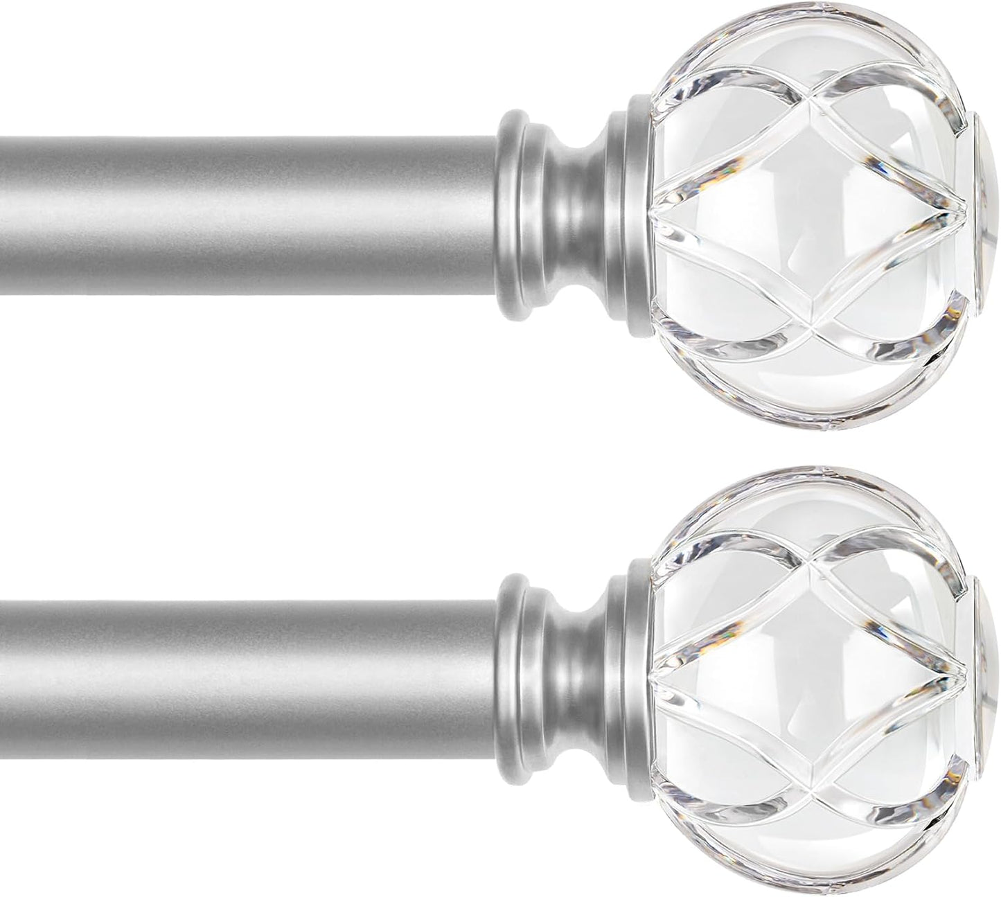 KAMANINA 1 Inch Curtain Rods 32 to 58 Inches (2.6-4.8 Feet) Telescoping Silver Curtain Rod for Windows, Decorative Drapery Rod with Crystal Netted Texture Ends