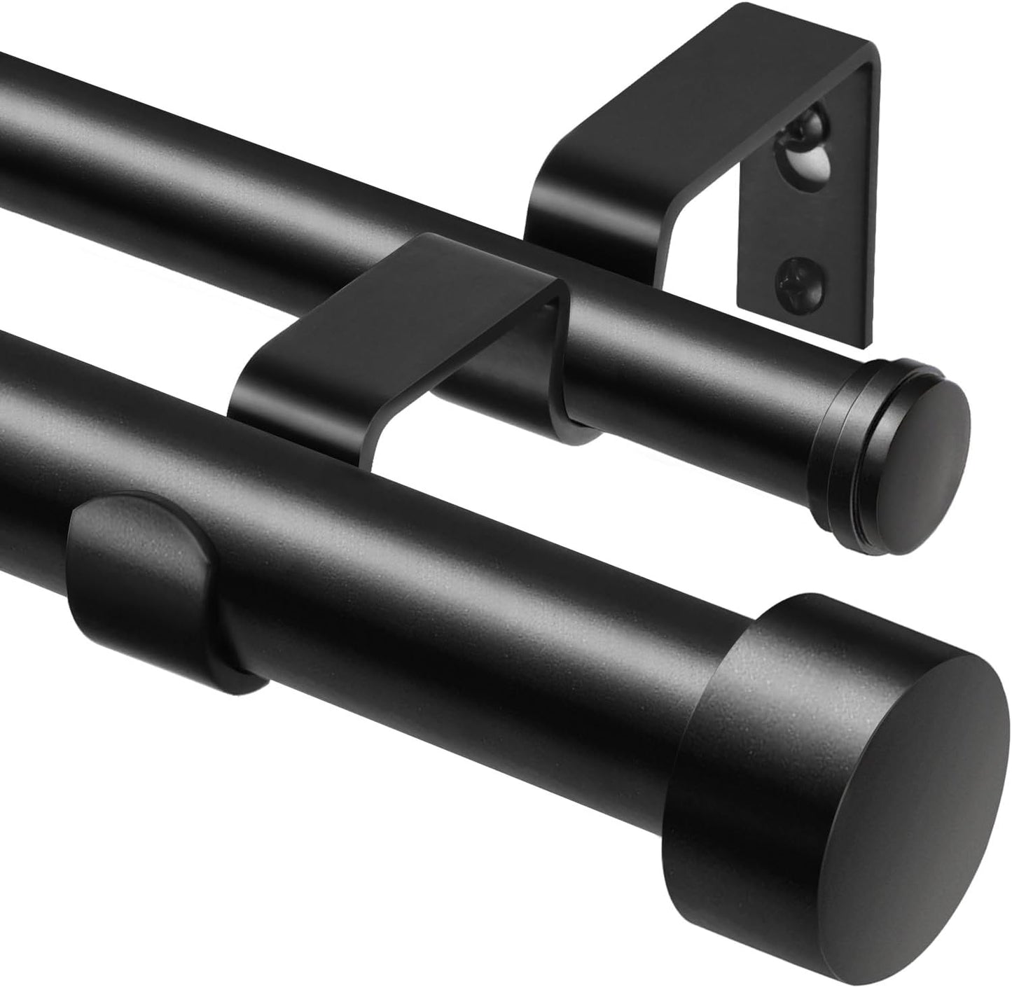 KAMANINA 1 Inch Double Curtain Rods 66 to 120 Inches (5.5-10 Feet), Heavy Duty Adjustable Double Curtain Rod for Windows, Black Drapery Rods with End Caps