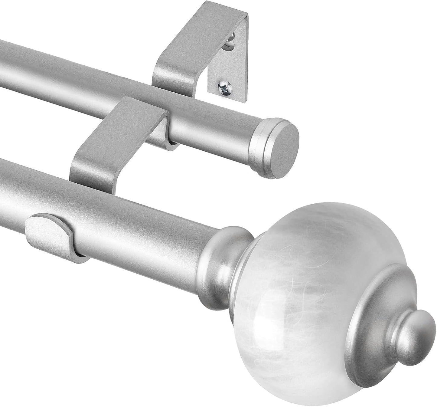 KAMANINA Bronze Double Curtain Rod 72 to 144 Inches (6-12ft), 1 Inch Telescoping Curtain Rods for Windows, Long Dual Curtain Rods with Marbled Finials