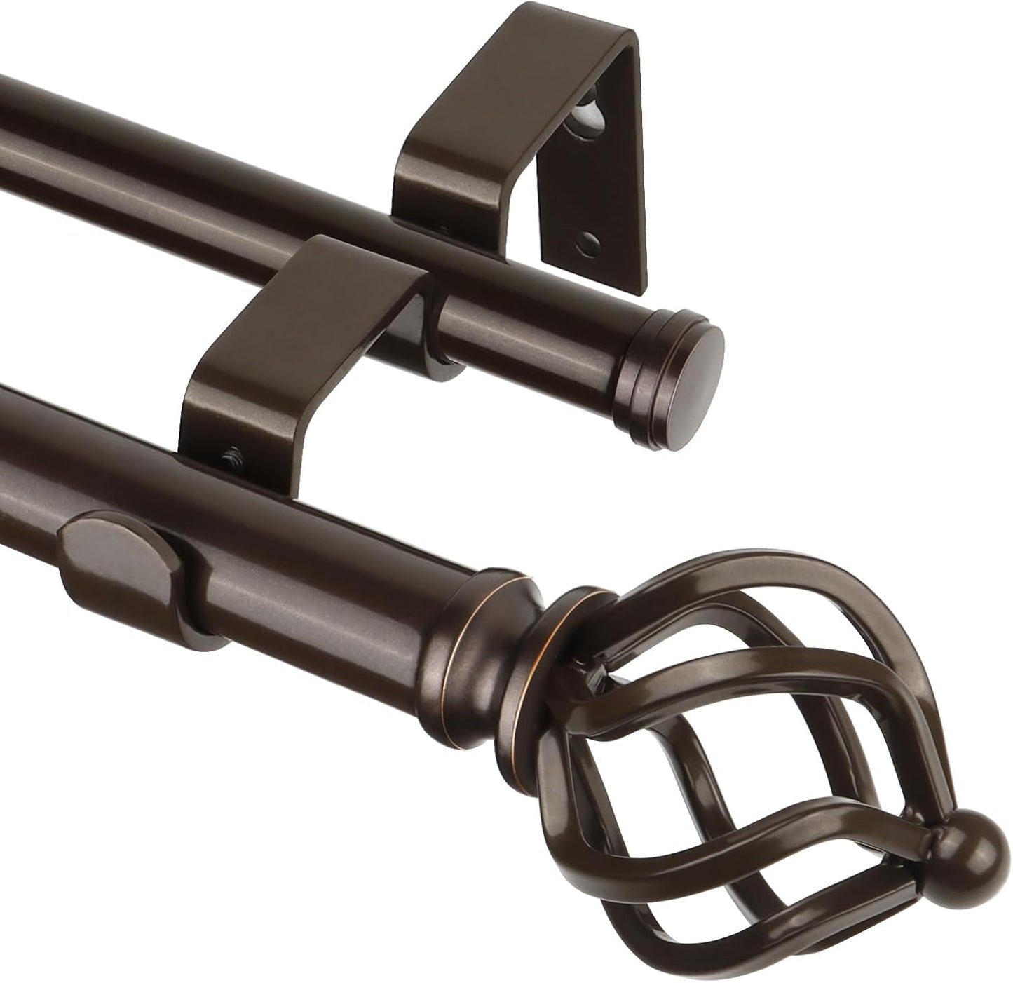 KAMANINA Double Curtain Rod 72 to 144 Inches(6-12 Feet) Antique Bronze Curtain Rods for Windows 66 to 120 Inches, 7/8 Inch Heavy Duty Drapery Rod with Twisted Cage Finials