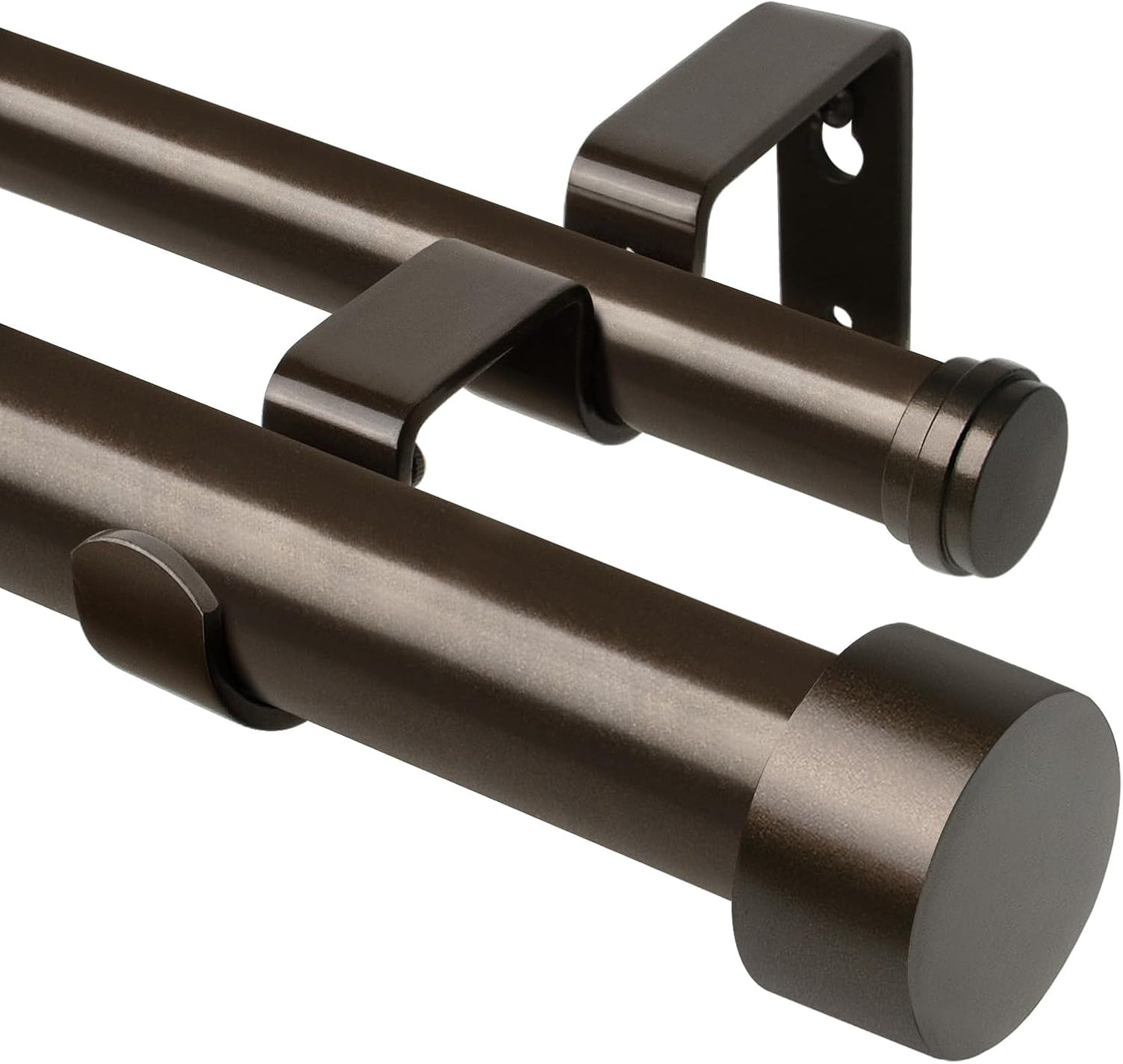 KAMANINA 1 Inch Double Curtain Rods 66 to 120 Inches (5.5-10 Feet), Heavy Duty Adjustable Double Curtain Rod for Windows, Black Drapery Rods with End Caps
