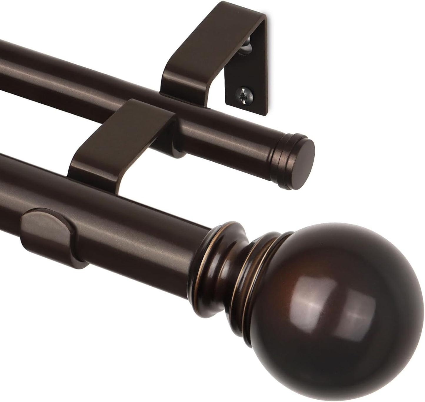 KAMANINA 1 Inch Double Curtain Rod 72 to 144 Inches(6-12 Feet), Black Telescoping Curtain Rods for Windows 66 to 120 Inches, Heavy Duty Drapery Rod with Round Finials