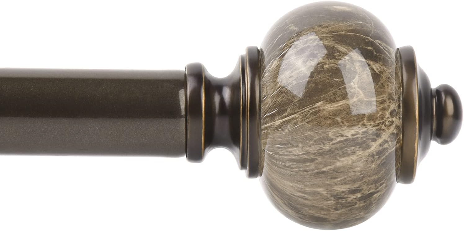 KAMANINA 7/8 Inch Antique Bronze Curtain Rod - Adjustable 32 To 58 Inches With Round Finials