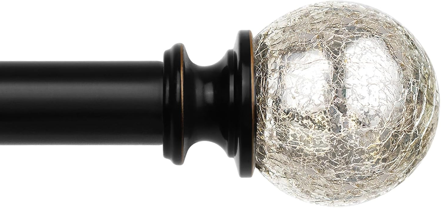 KAMANINA Silver Curtain Rods 32 to 58 Inches (2.6-4.8ft), 7/8 Inch Adjustable Curtain Rod for Windows 28 to 48 Inches, Decorative Curtain Rods with Crackle Glass Finials
