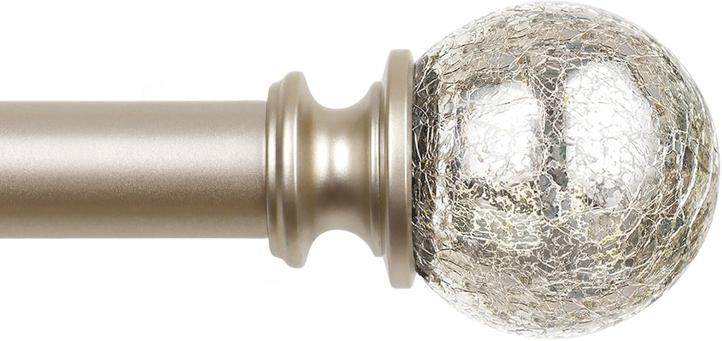 KAMANINA Silver Curtain Rods 32 to 58 Inches (2.6-4.8ft), 7/8 Inch Adjustable Curtain Rod for Windows 28 to 48 Inches, Decorative Curtain Rods with Crackle Glass Finials