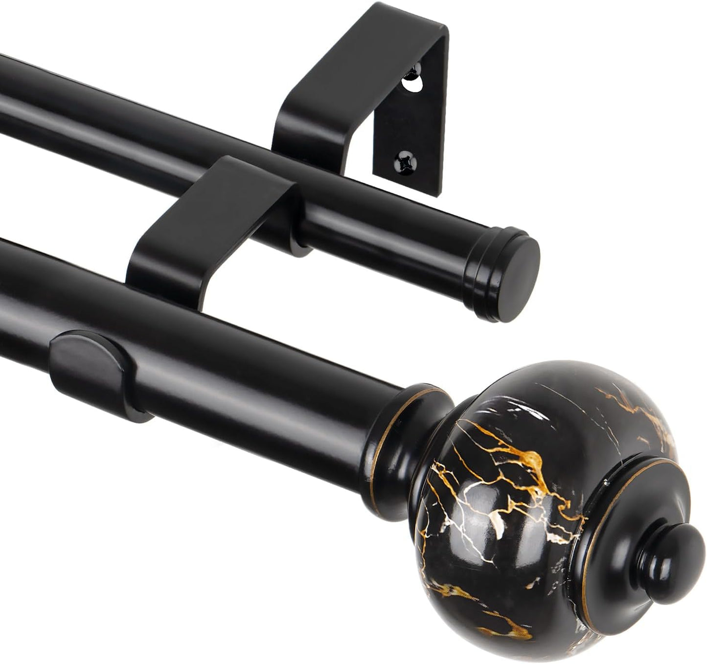 KAMANINA Bronze Double Curtain Rod 72 to 144 Inches (6-12ft), 1 Inch Telescoping Curtain Rods for Windows, Long Dual Curtain Rods with Marbled Finials