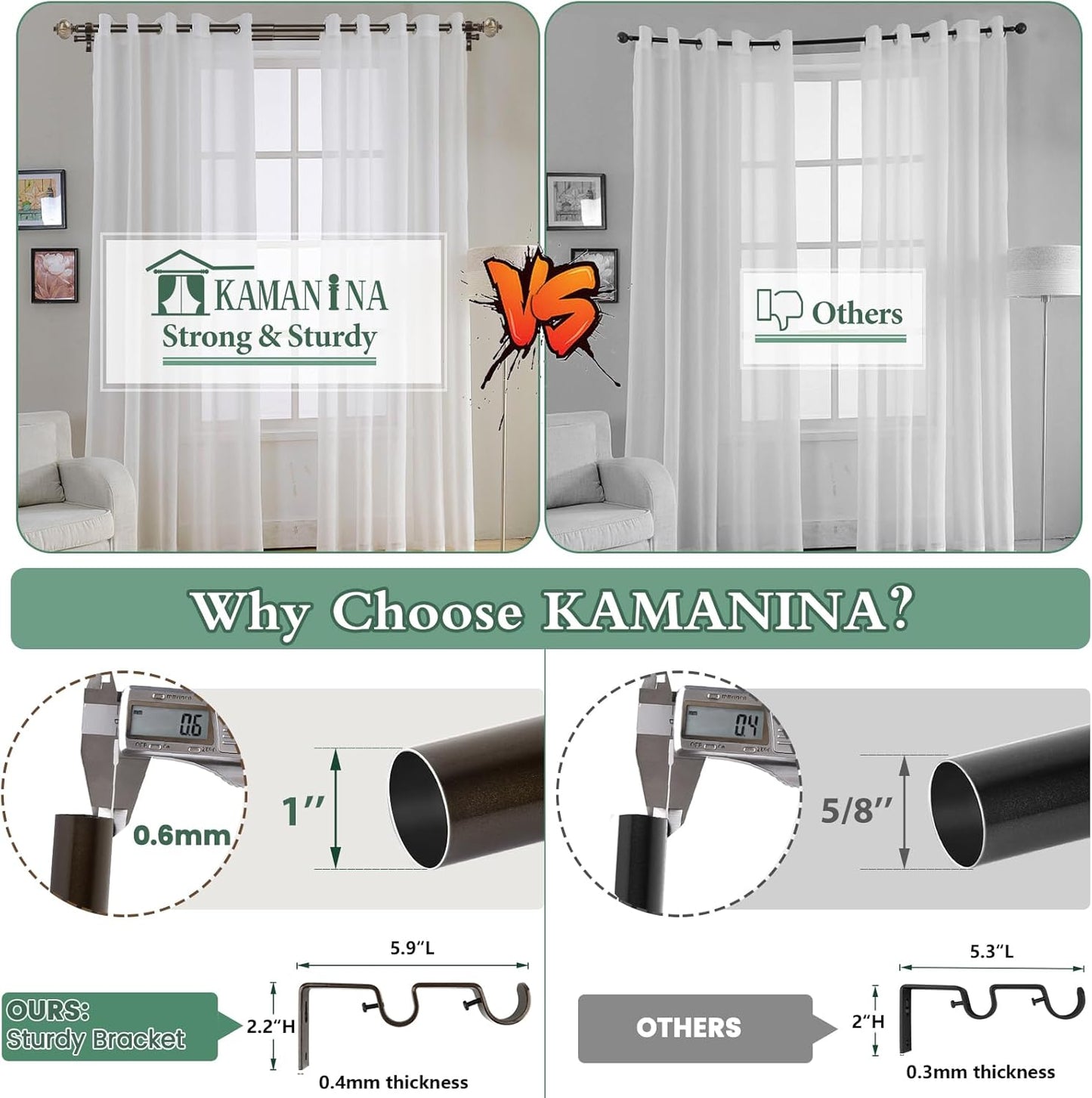 KAMANINA Bronze Double Curtain Rod 72 to 144 Inches (6-12ft), 1 Inch Telescoping Curtain Rods for Windows, Long Dual Curtain Rods with Marbled Finials
