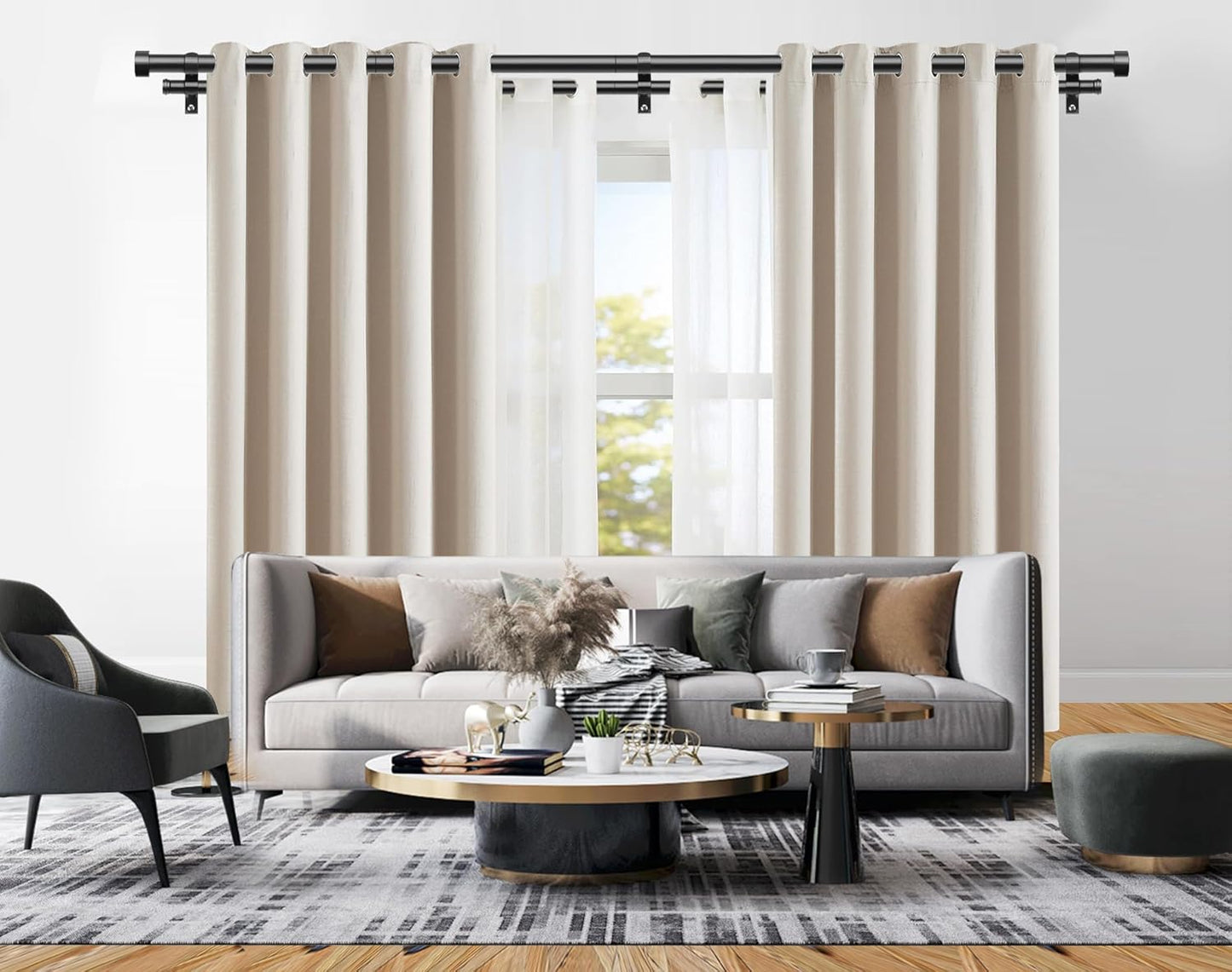 KAMANINA 1 Inch Double Curtain Rods 66 to 120 Inches (5.5-10 Feet), Heavy Duty Adjustable Double Curtain Rod for Windows, Black Drapery Rods with End Caps
