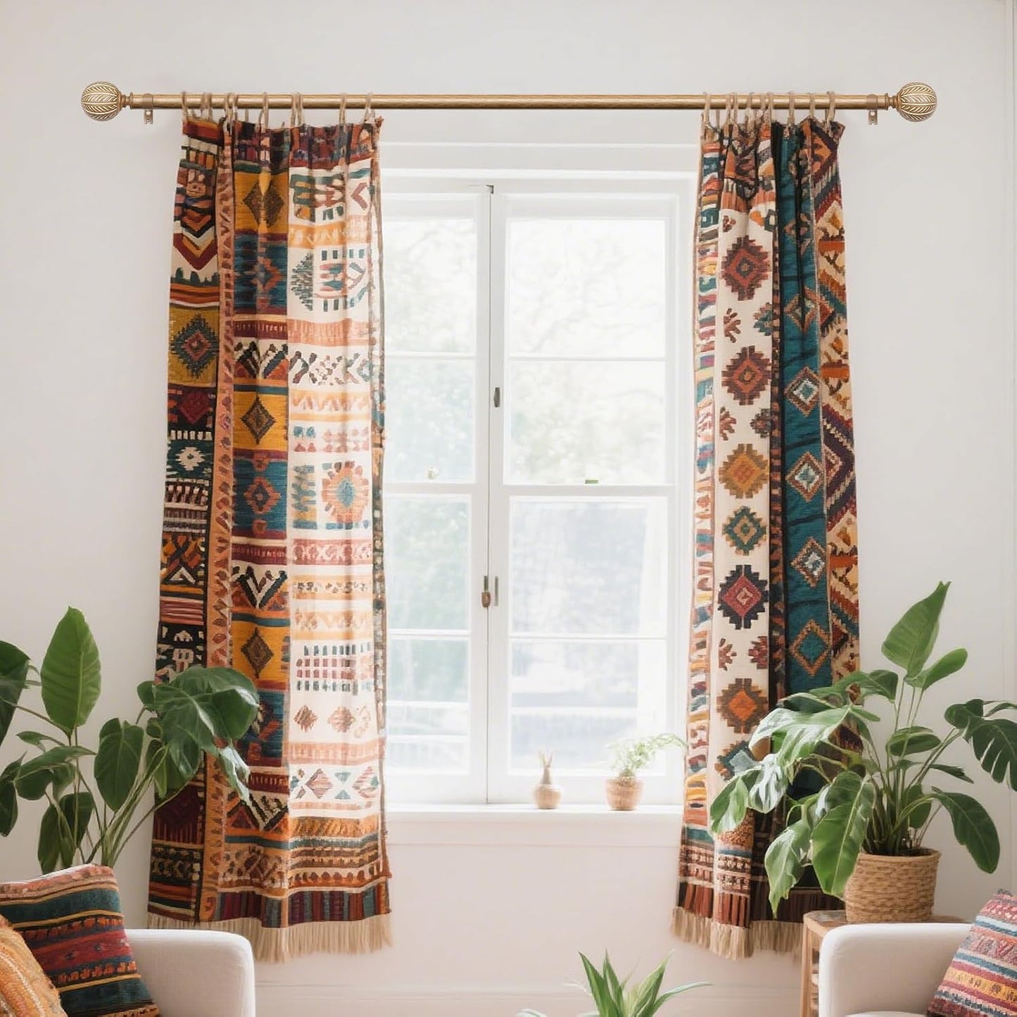 KAMANINA Wood Curtain Rods for Windows 48 to 84 Inch(4-7ft), 1 Inch Adjustable Drapery Rod, Decorative Heavy Duty Curtain Rods with Leaf Pattern Finials, Wood Grain