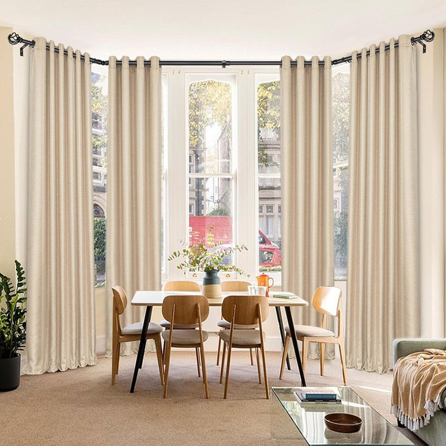 KAMANINA 1 Inch Corner Curtain Rod 36 to 72 Inches (3-6 Feet), Black Curtain Rods for Corner Windows 24 to 68 Inches, Twisted Cage Ends