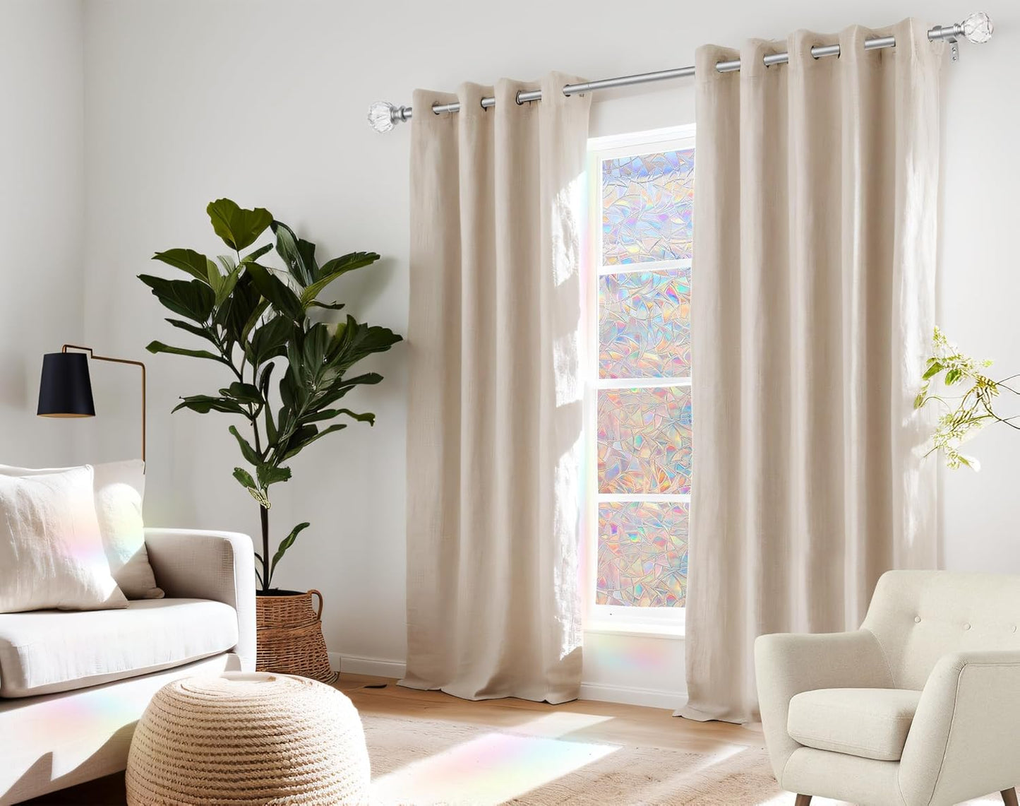 KAMANINA 1 Inch Curtain Rods 32 to 58 Inches (2.6-4.8 Feet) Telescoping Silver Curtain Rod for Windows, Decorative Drapery Rod with Crystal Netted Texture Ends