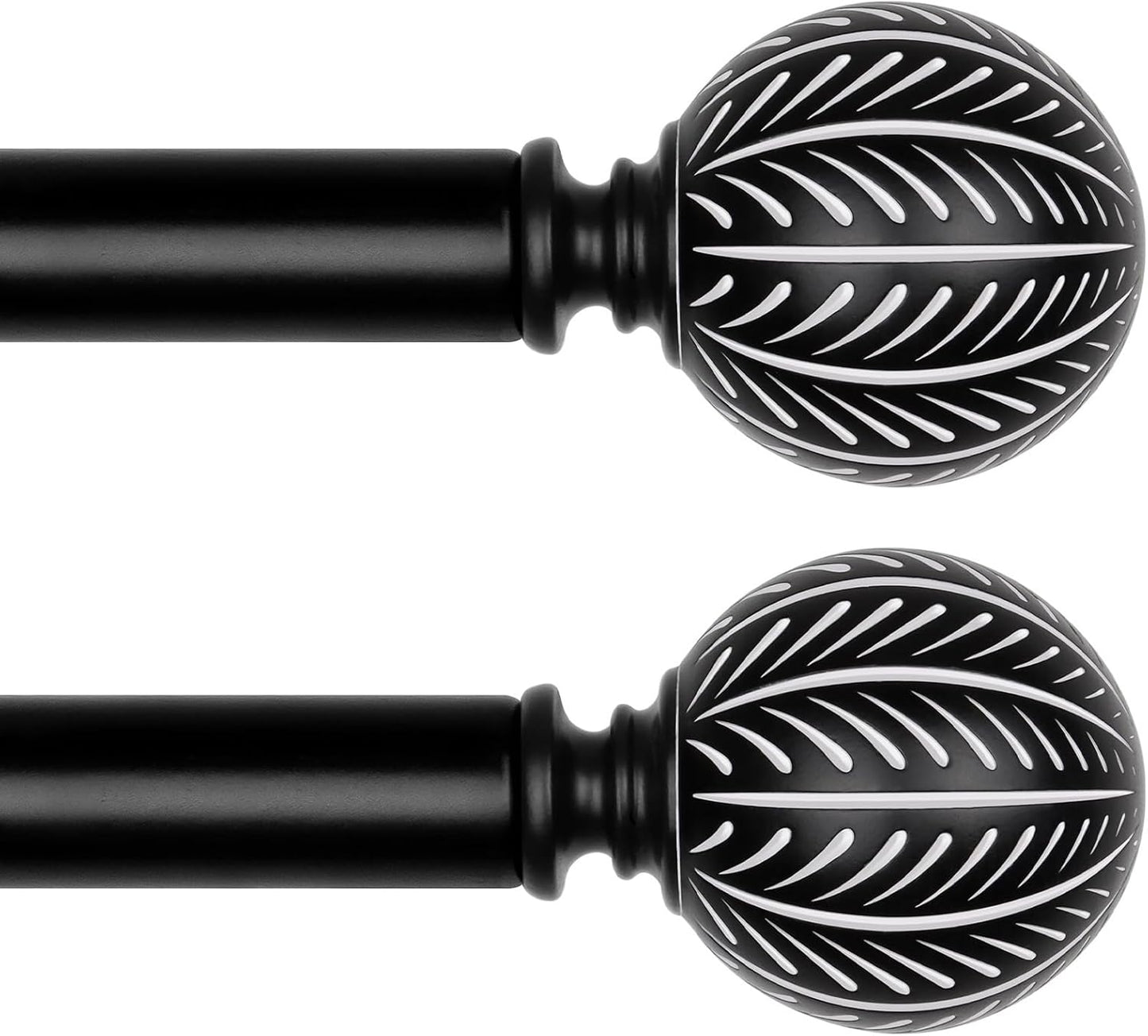KAMANINA Wood Curtain Rods for Windows 48 to 84 Inch(4-7ft), 1 Inch Adjustable Drapery Rod, Decorative Heavy Duty Curtain Rods with Leaf Pattern Finials, Wood Grain
