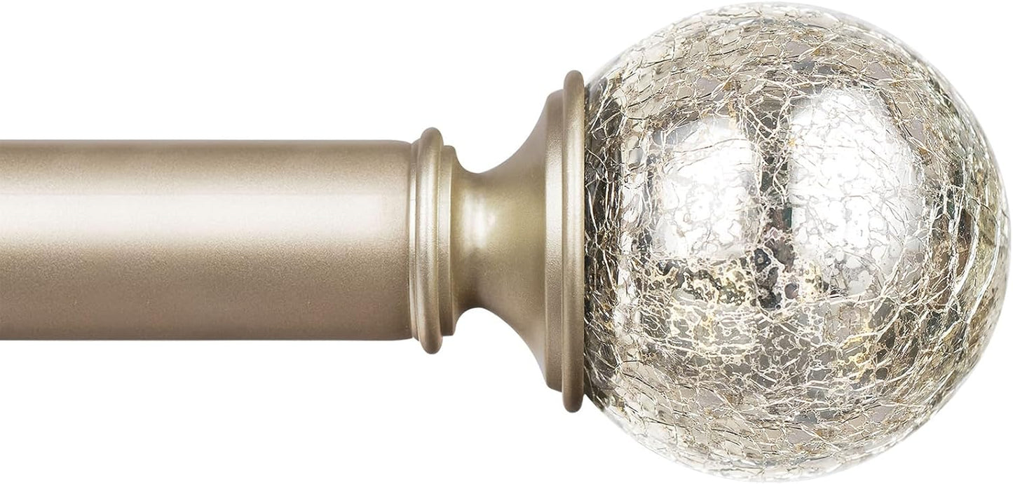 KAMANINA Silver Curtain Rods 32 to 58 Inches (2.6-4.8ft), 7/8 Inch Adjustable Curtain Rod for Windows 28 to 48 Inches, Decorative Curtain Rods with Crackle Glass Finials