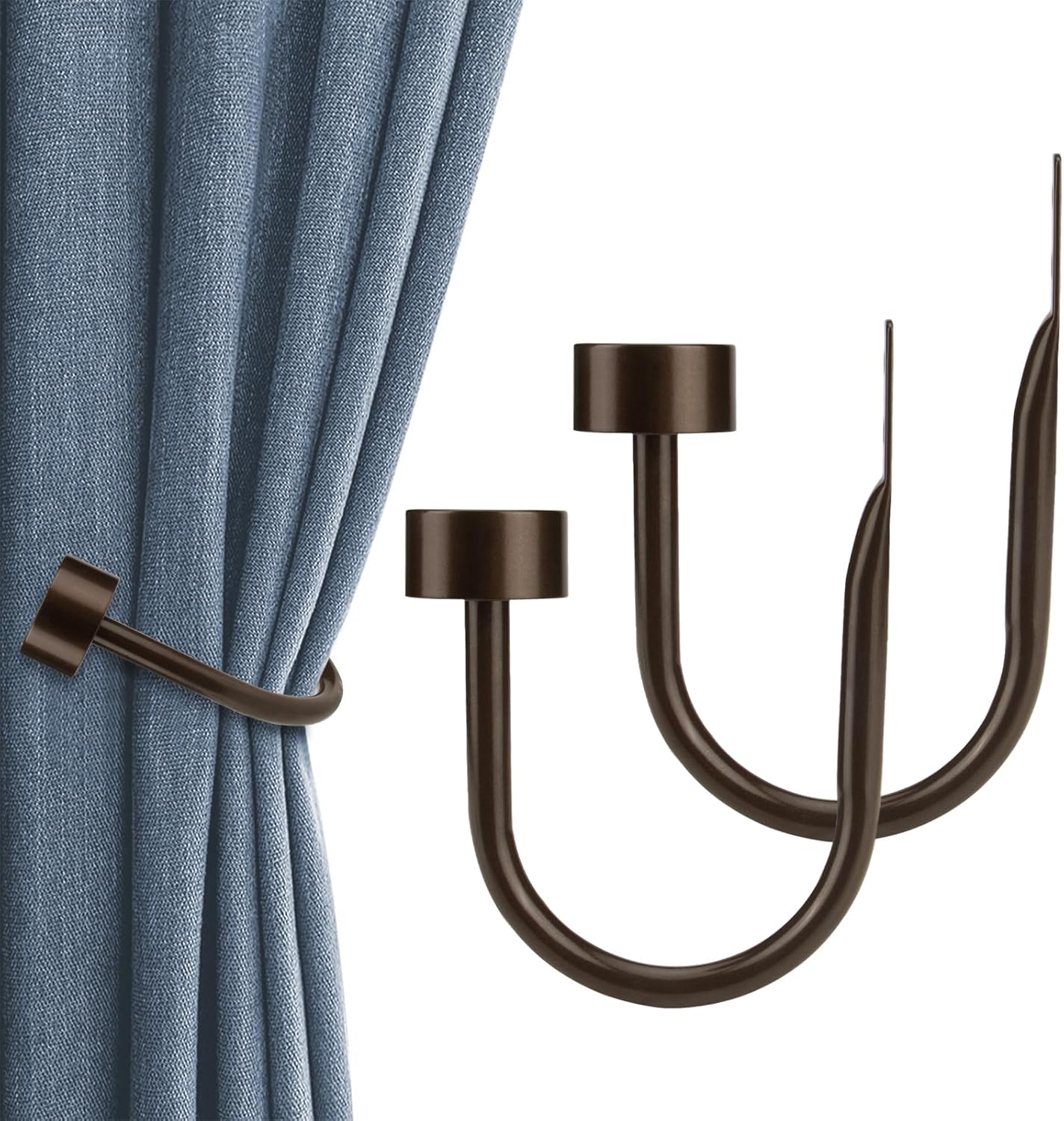 KAMANINA Curtain Holdbacks for Wall, Black Curtain Tiebacks Wall Mounted, Curtain Hooks Holders for Drapes, Modern Cap Finials (2 Pack)