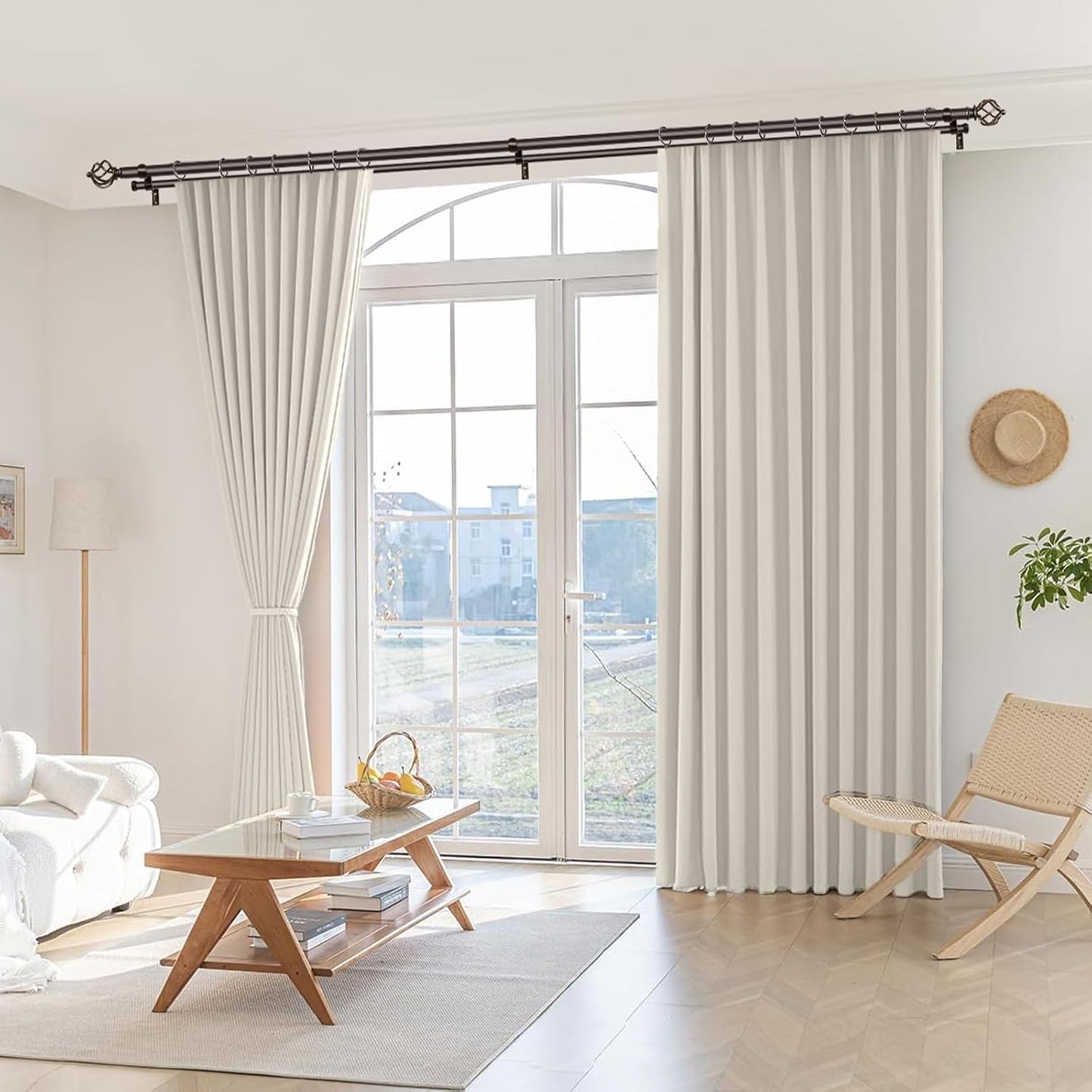 KAMANINA Double Curtain Rod 72 to 144 Inches(6-12 Feet) Antique Bronze Curtain Rods for Windows 66 to 120 Inches, 7/8 Inch Heavy Duty Drapery Rod with Twisted Cage Finials