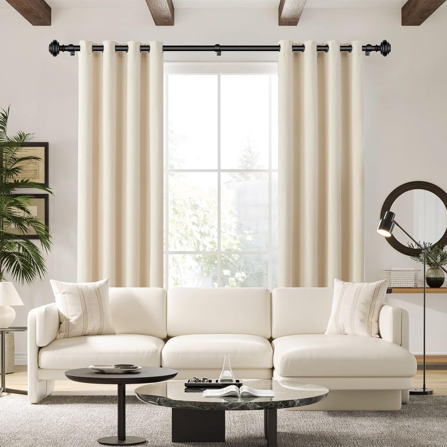 KAMANINA Curtain Rods for Windows 48 to 84 Inches (4-7ft) Heavy Duty Curtain Rods, 7/8 Inch Adjustable Decorative Drapery Rods Set with Modern Finials, Black