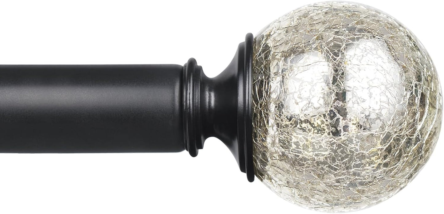 KAMANINA Silver Curtain Rods 32 to 58 Inches (2.6-4.8ft), 7/8 Inch Adjustable Curtain Rod for Windows 28 to 48 Inches, Decorative Curtain Rods with Crackle Glass Finials
