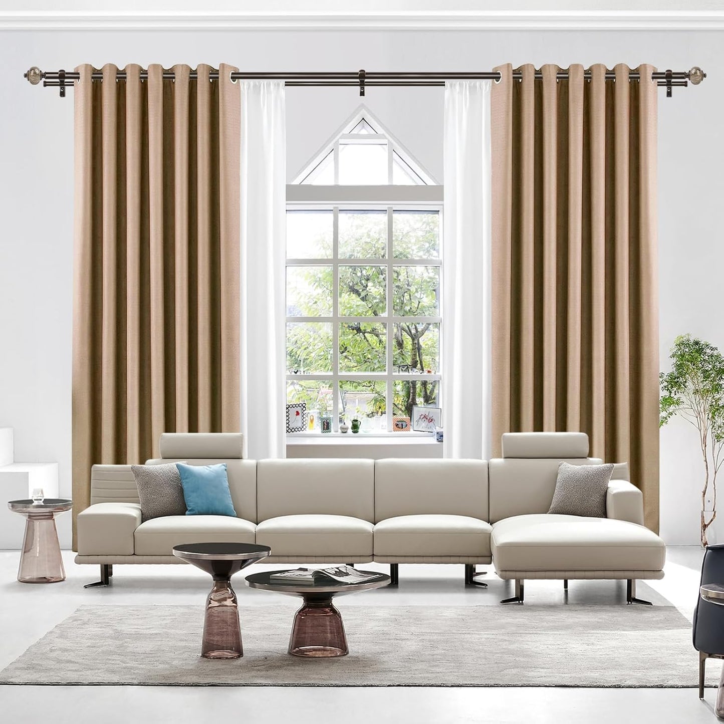 KAMANINA Bronze Double Curtain Rod 72 to 144 Inches (6-12ft), 1 Inch Telescoping Curtain Rods for Windows, Long Dual Curtain Rods with Marbled Finials