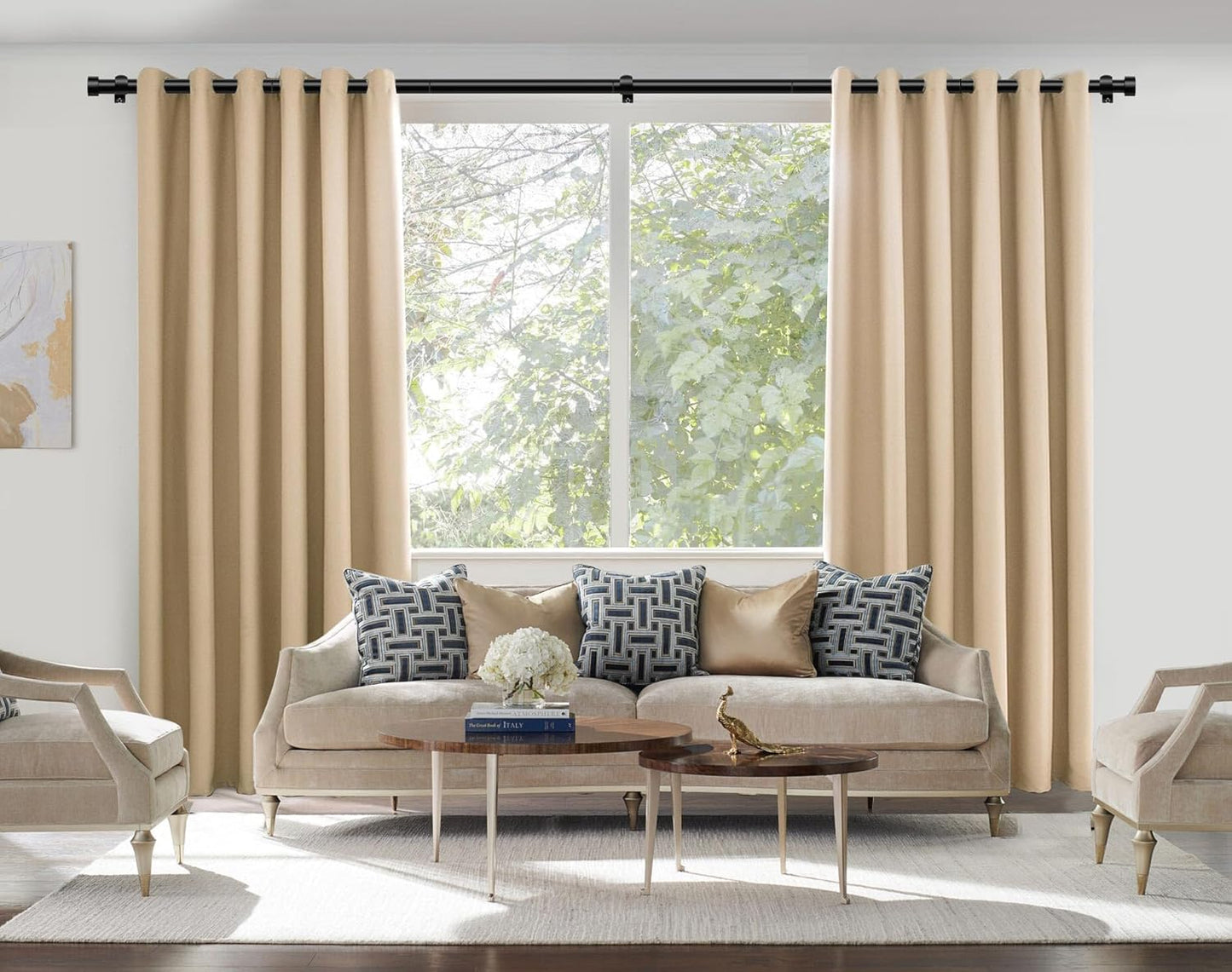 KAMANINA Black Curtain Rods 32 to 144 Inch (2.6-12 Feet), 1 Inch Heavy Duty Curtain Rods for Windows, Modern Adjustable Drapery Rods with End Cap (32"-144")