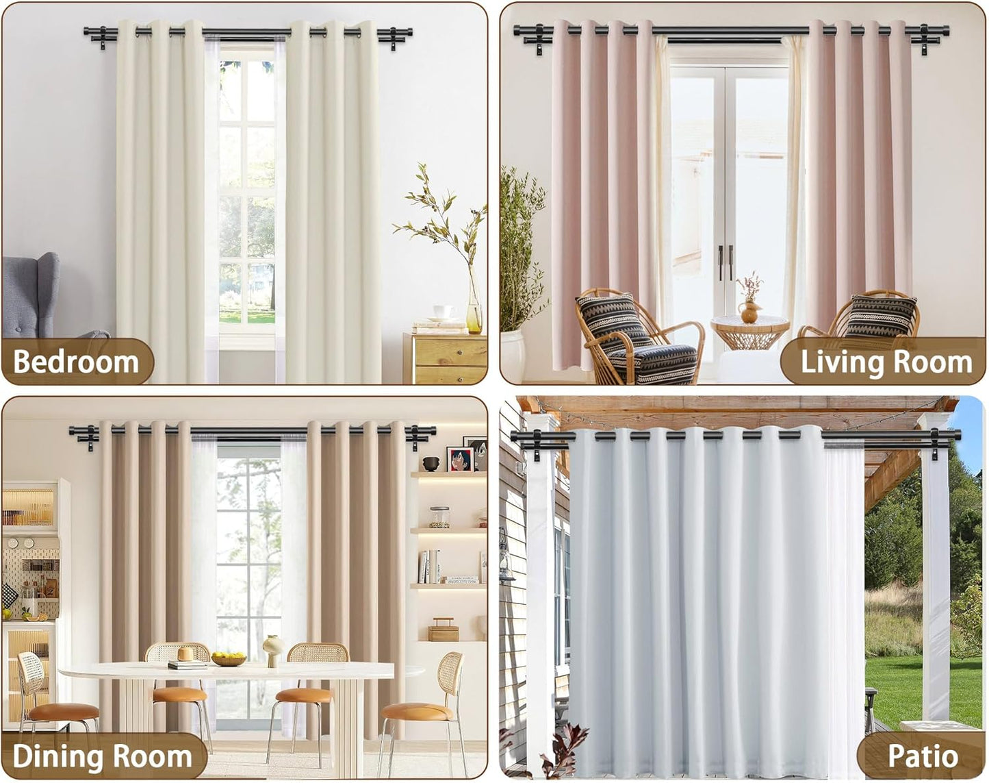 KAMANINA 1 Inch Double Curtain Rods 66 to 120 Inches (5.5-10 Feet), Heavy Duty Adjustable Double Curtain Rod for Windows, Black Drapery Rods with End Caps