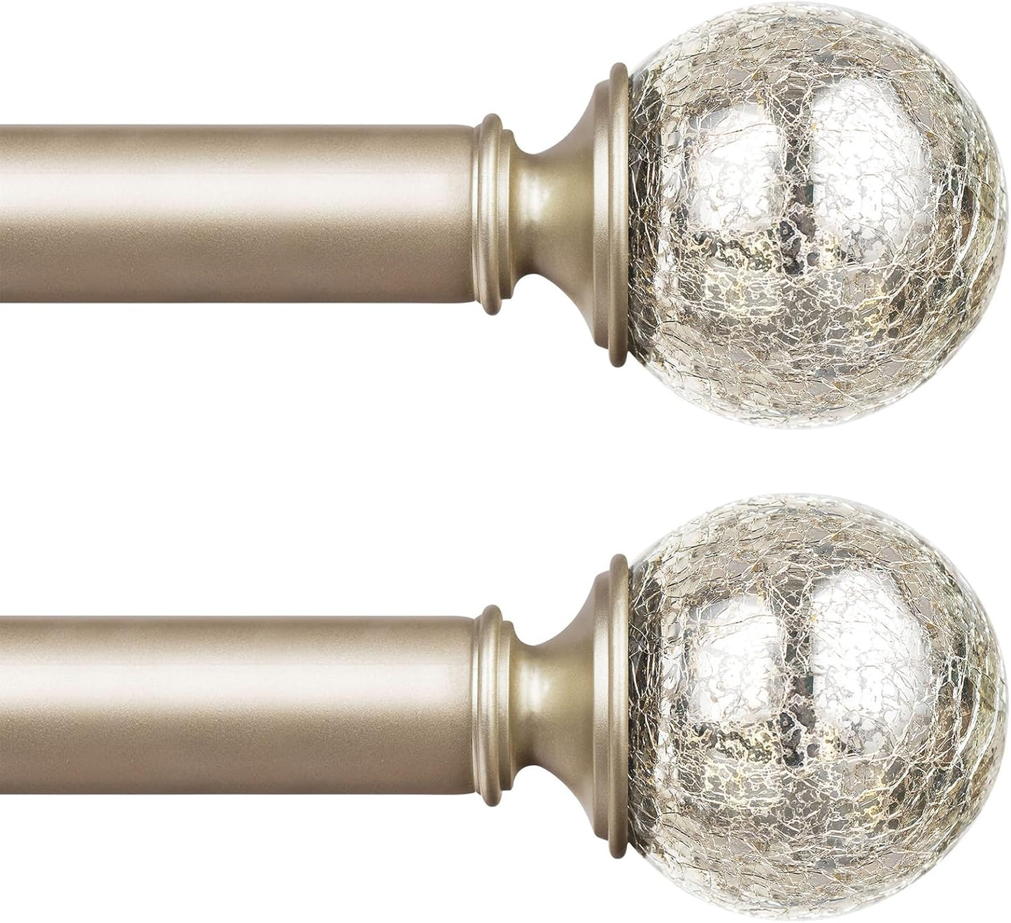 KAMANINA Silver Curtain Rods 32 to 58 Inches (2.6-4.8ft), 7/8 Inch Adjustable Curtain Rod for Windows 28 to 48 Inches, Decorative Curtain Rods with Crackle Glass Finials