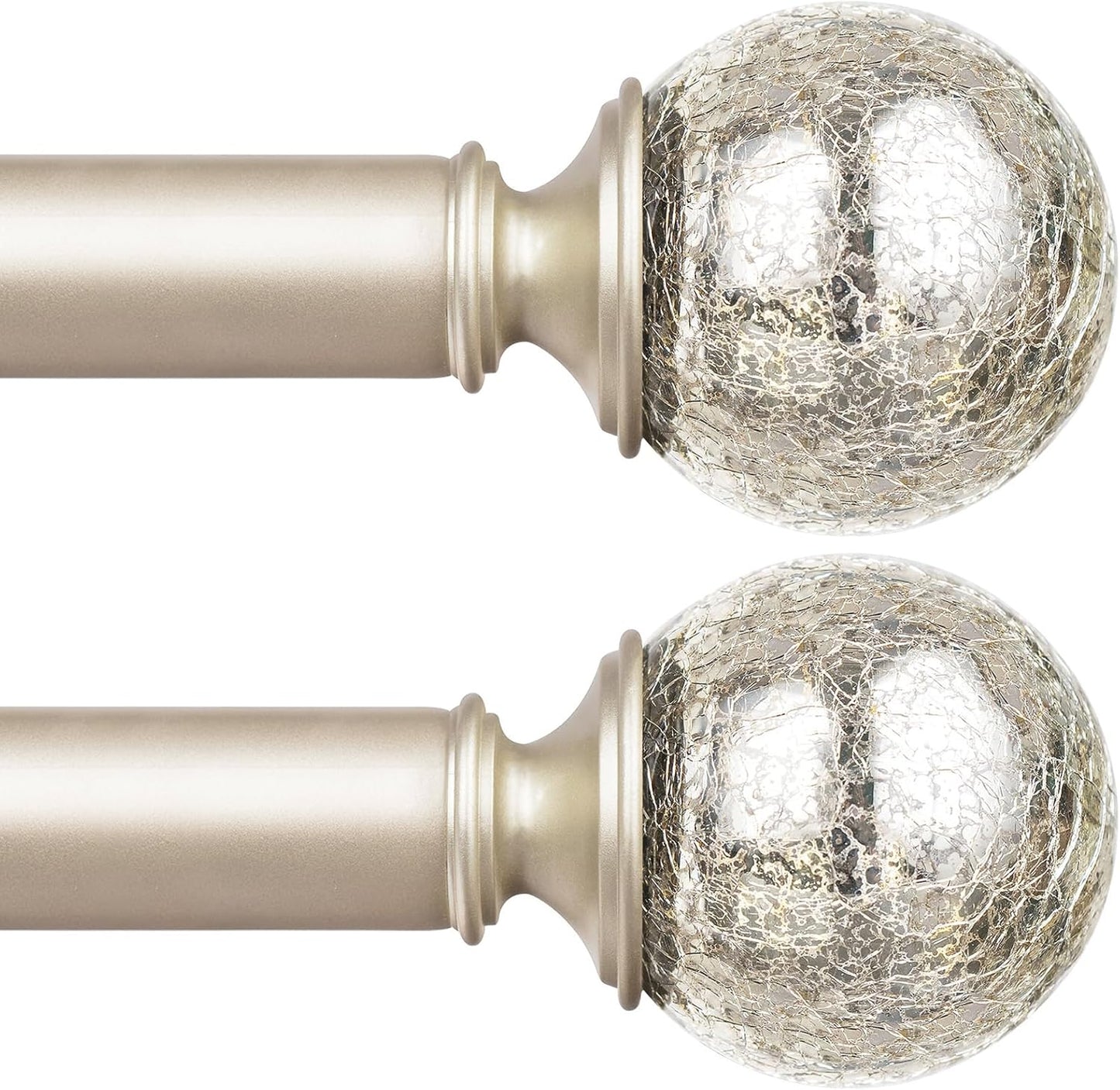 KAMANINA Silver Curtain Rods 32 to 58 Inches (2.6-4.8ft), 7/8 Inch Adjustable Curtain Rod for Windows 28 to 48 Inches, Decorative Curtain Rods with Crackle Glass Finials