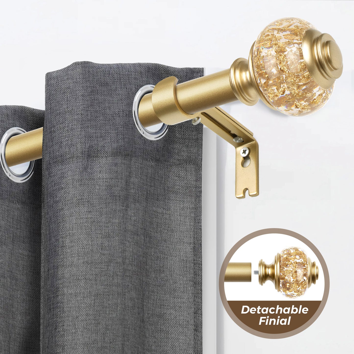 KAMANINA 7/8" Adjustable Single Curtain Rod with Translucent Finial