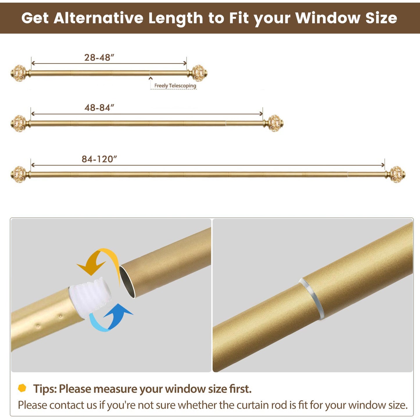 KAMANINA 7/8" Adjustable Single Curtain Rod with Translucent Finial