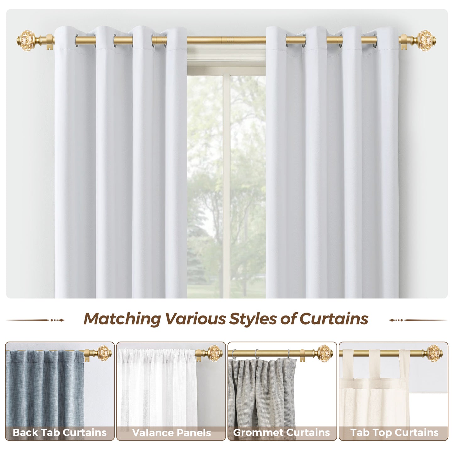 KAMANINA 7/8" Adjustable Single Curtain Rod with Translucent Finial