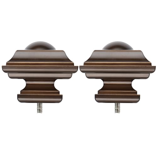 Square Replacement Finials for 1 and 7/8 Inch Curtain rods, M6 Screw Rod Finials, Set of 2,Bronze/Silver/Black