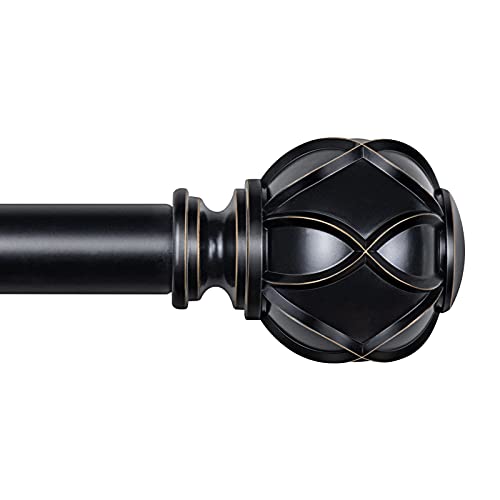 KAMANINA 1 Inch Curtain Rod Telescoping Single Drapery Rod 110 to 195 Inches (9.2-16.2 Feet), Antique Bronze Curtain Rods for Windows 98 to 191 Inches, Netted Texture Finials