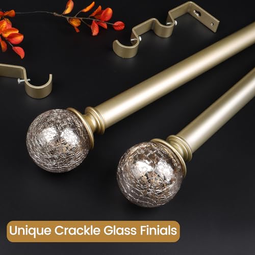 KAMANINA 1 Inch Double Curtain Rod Gold Curtain Rods for Windows, Heavy Duty Drapery Rod with Crackle Glass Finials