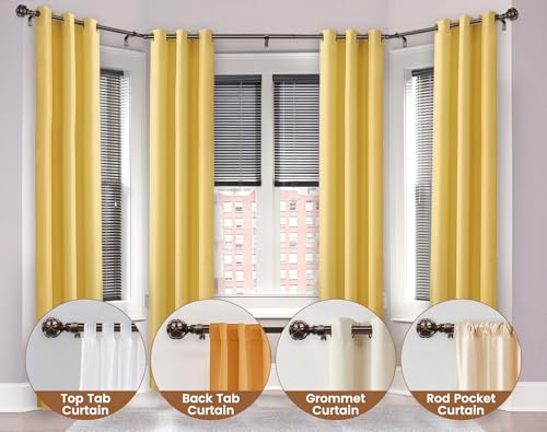 KAMANINA Bay Window Curtain Rods, Telescoping Curtain Rods for Bay Windows 32 to 86 Inch(Center Rod), Bronze Curtain Rod 32 to 58 Inch(Side Rods), Netted Texture Ends