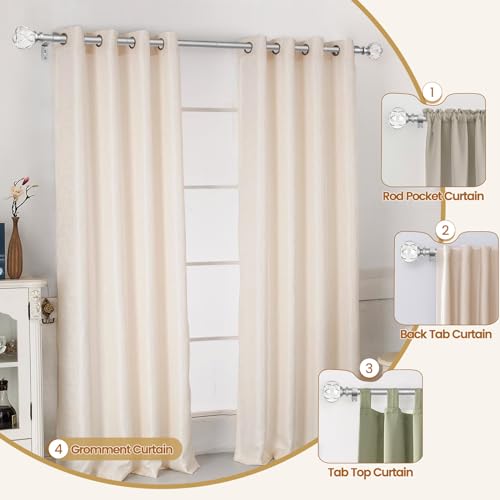 KAMANINA 1 Inch Curtain Rods 32 to 58 Inches (2.6-4.8 Feet) Telescoping Silver Curtain Rod for Windows, Decorative Drapery Rod with Crystal Netted Texture Ends