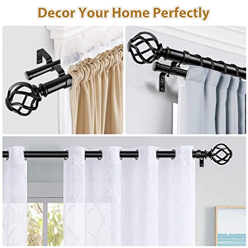 Single Curtain Rod With Twist Cage Finial – Adjustable 28 To 48 Inches, Black, Wall Mounted