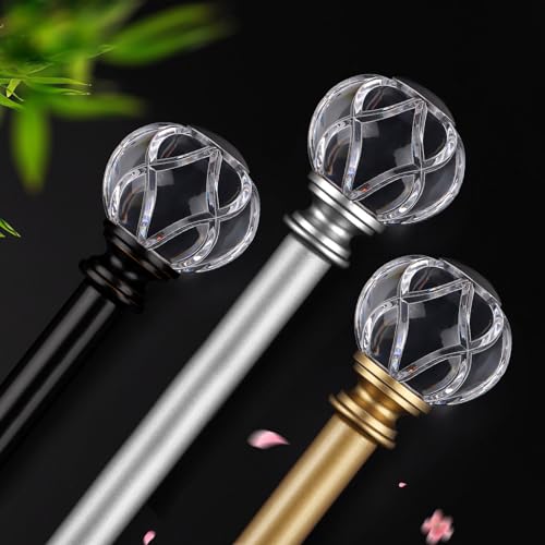 KAMANINA 1 Inch Curtain Rods 32 to 58 Inches (2.6-4.8 Feet) Telescoping Silver Curtain Rod for Windows, Decorative Drapery Rod with Crystal Netted Texture Ends