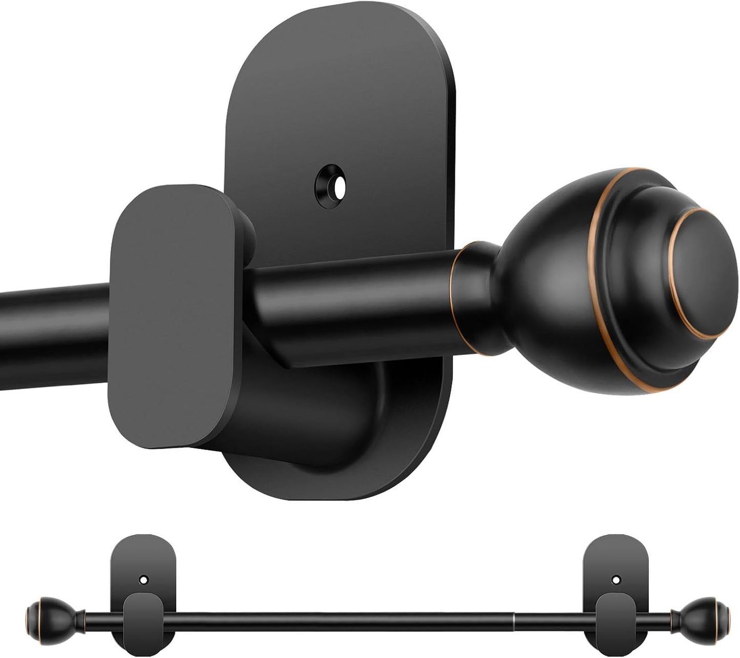 KAMANINA Curtain Rods No Drilling for Windows 16 to 30 Inch Renter Friendly | 5/8 Inch Diameter, Black, Adjustable Small Curtain Rod, 3M Adhesive Brackets without Drilling, No Screw, Easy Install