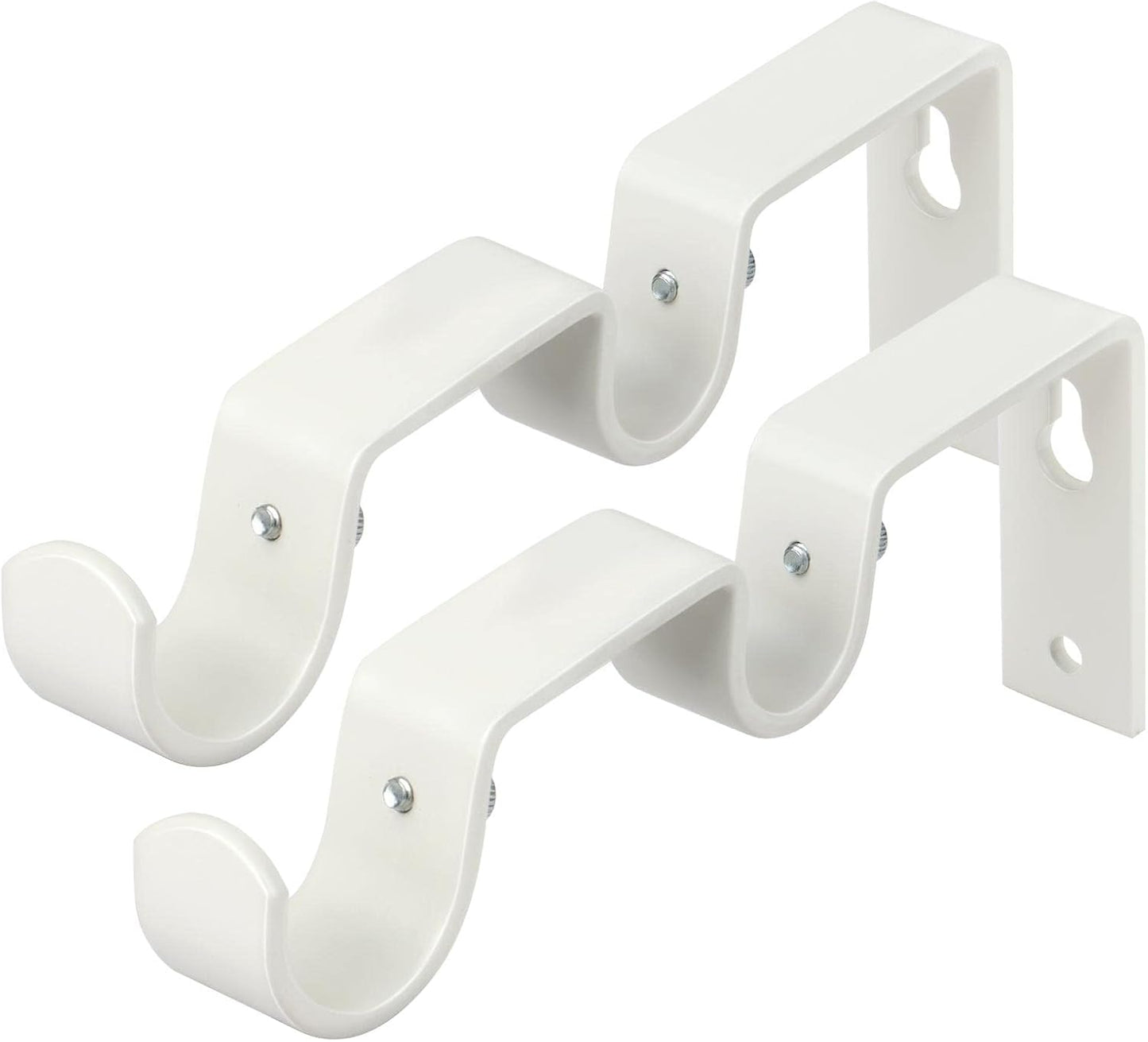 KAMANINA Heavy Duty Double Curtain Rod Bracket for 1 and 3/4 Inch Curtain Rods, Double Curtains Rods Holder, Set of 2, Ivory White